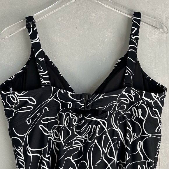 Sunsets Escape size 18 Vivian tankini wired black white tropical v-neck ruched - Picture 4 of 14